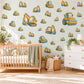 Digger Wall Stickers, Construction Vehicle Nursery Decor, Excavator and Road Roller Wall Decals, Yellow Boys Room Peel and Stick Wall Art