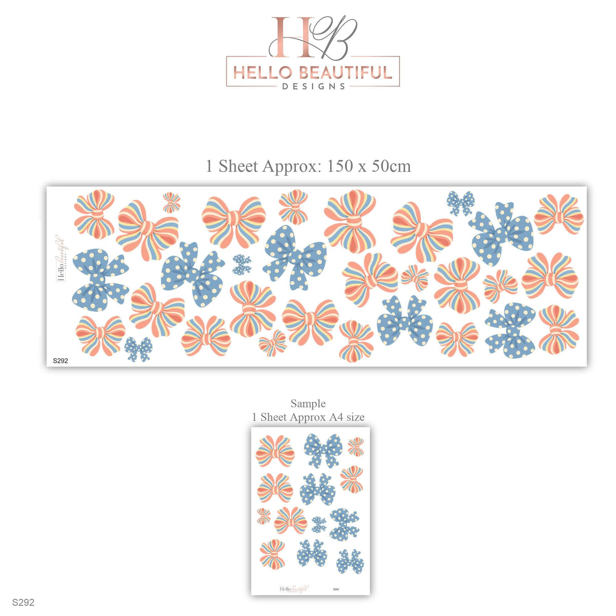 Bow Wall Stickers, Striped and Polka Dot Bow Nursery Decor, Candy Stripe Bows Wall Decals, Coral Blue Girls Room Peel and Stick Wall Art