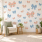 Bow Wall Stickers, Striped and Polka Dot Bow Nursery Decor, Candy Stripe Bows Wall Decals, Coral Blue Girls Room Peel and Stick Wall Art