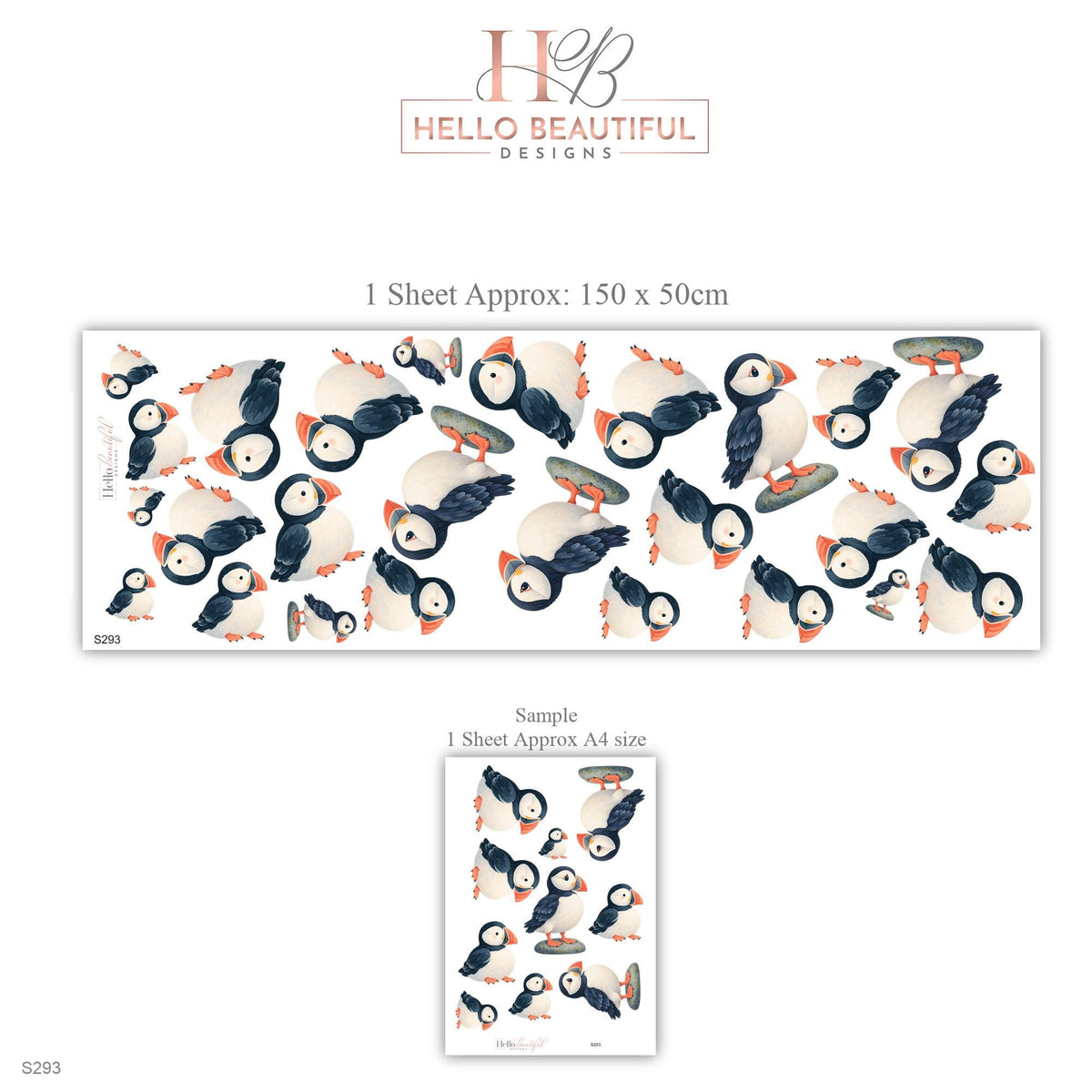 Puffin Wall Stickers, Coastal Puffin Nursery Decor, Cute Seabird Wall Decals, Navy Orange Nautical Kids Room Peel and Stick Wall Art