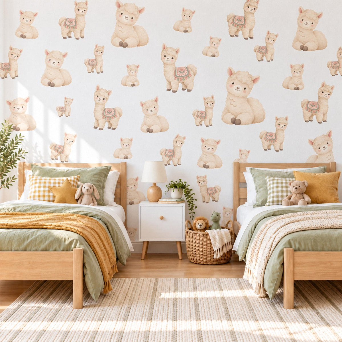 Alpaca Wall Stickers, Cute Llama Nursery Decor, Fluffy Baby Alpaca Wall Decals, Cream Beige Neutral Kids Room Peel and Stick Wall Art