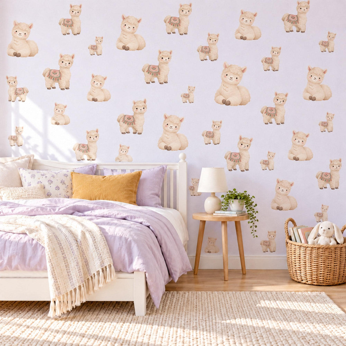 Alpaca Wall Stickers, Cute Llama Nursery Decor, Fluffy Baby Alpaca Wall Decals, Cream Beige Neutral Kids Room Peel and Stick Wall Art