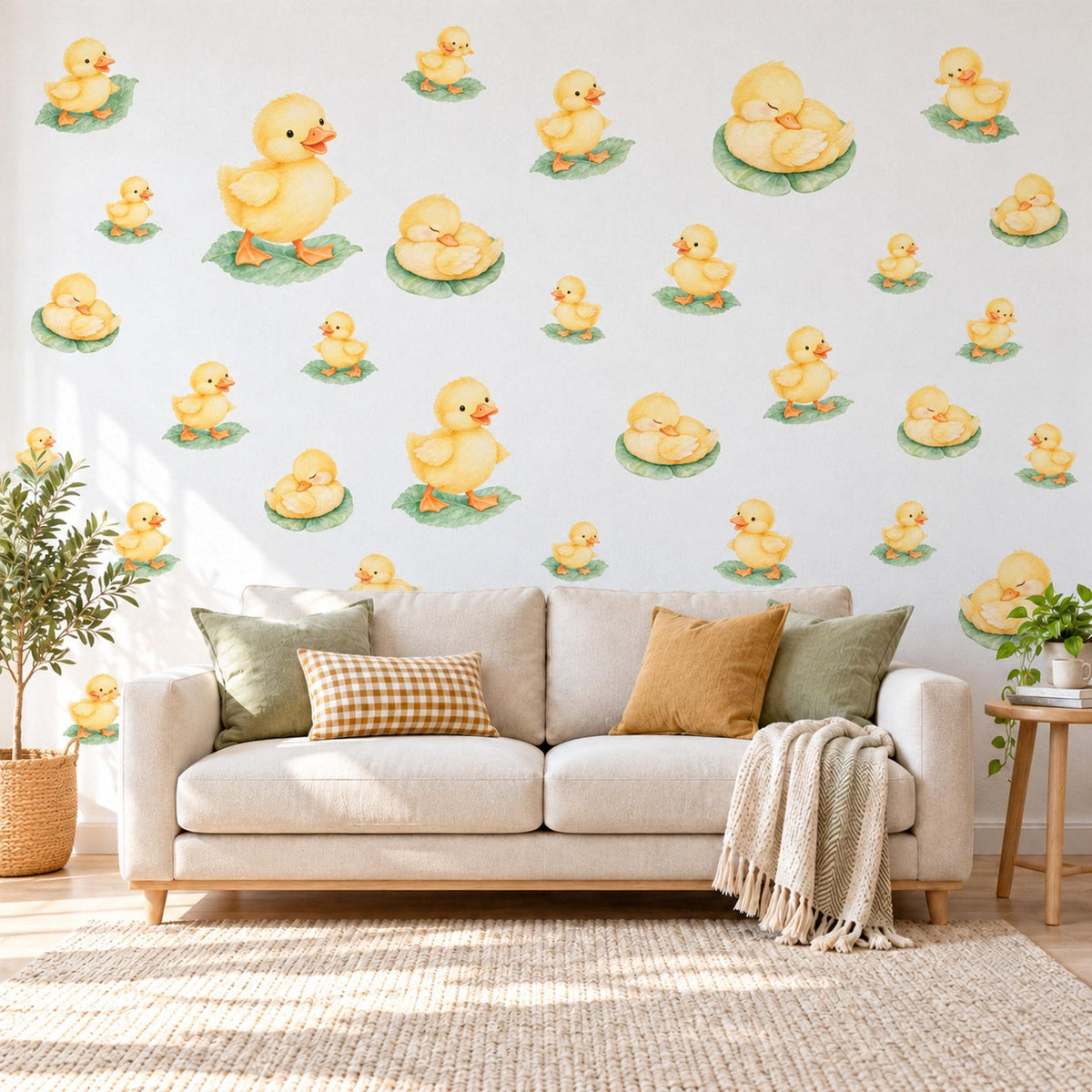 Duckling Wall Stickers, Baby Duck Nursery Decor, Ducks on Lily Pads Wall Decals, Yellow Green Gender Neutral Kids Peel and Stick Wall Art