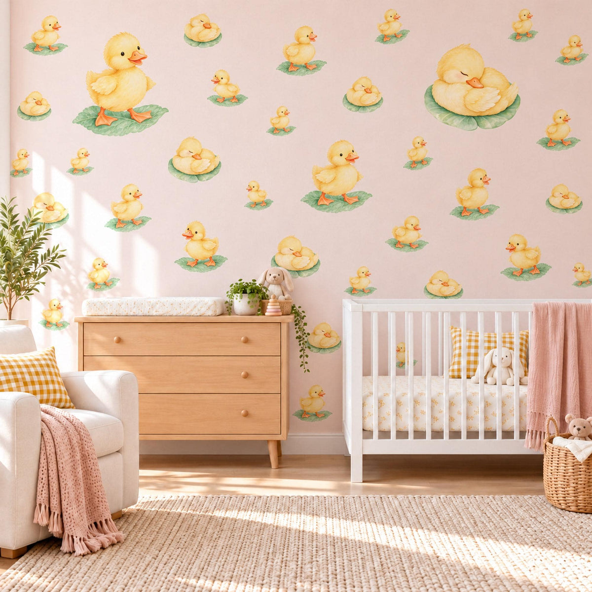 Duckling Wall Stickers, Baby Duck Nursery Decor, Ducks on Lily Pads Wall Decals, Yellow Green Gender Neutral Kids Peel and Stick Wall Art