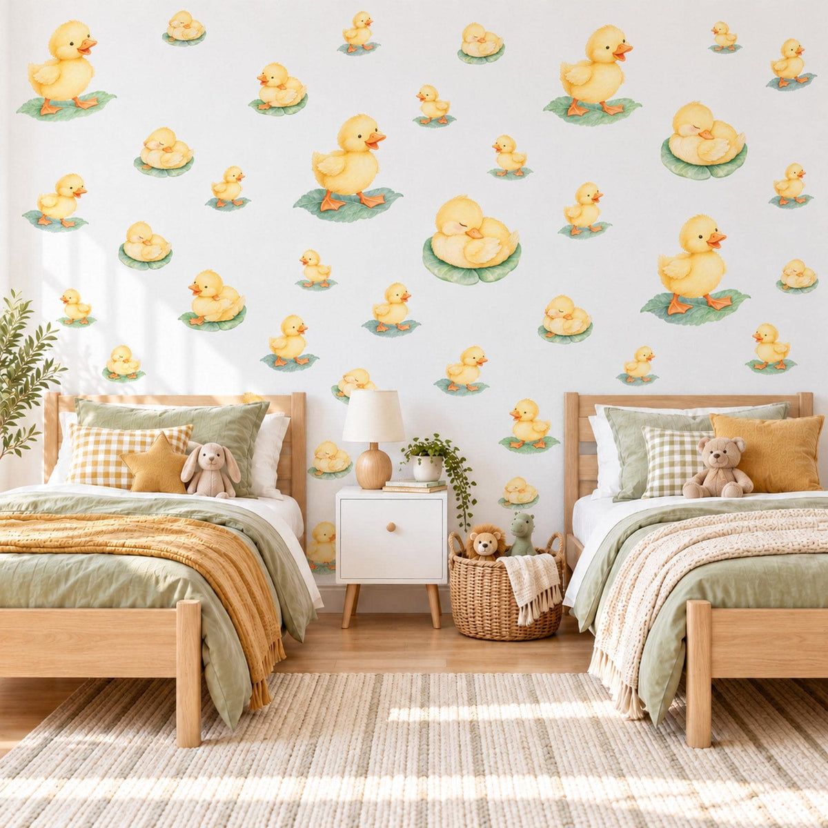 Duckling Wall Stickers, Baby Duck Nursery Decor, Ducks on Lily Pads Wall Decals, Yellow Green Gender Neutral Kids Peel and Stick Wall Art