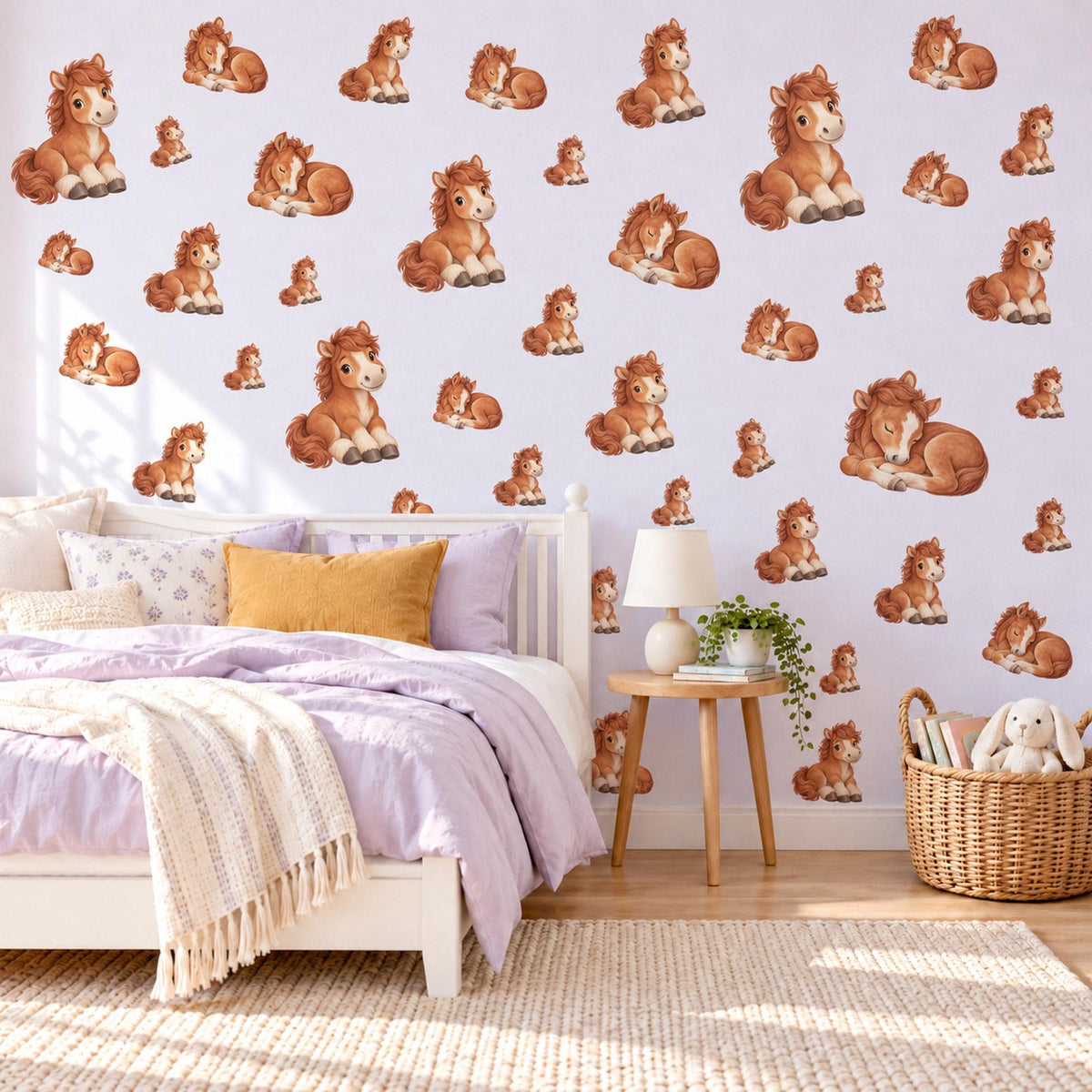 Pony Wall Stickers, Baby Horse Nursery Decor, Cute Chestnut Pony Wall Decals, Brown Neutral Farm Kids Room Peel and Stick Wall Art