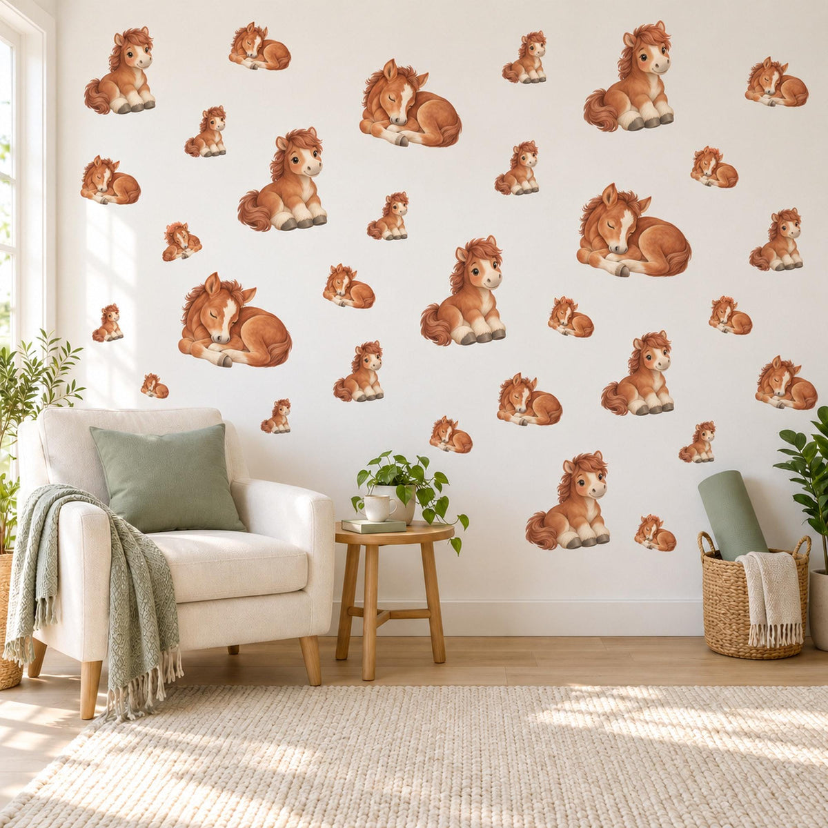 Pony Wall Stickers, Baby Horse Nursery Decor, Cute Chestnut Pony Wall Decals, Brown Neutral Farm Kids Room Peel and Stick Wall Art