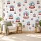 Christmas Wall Stickers, Snow Globe Nursery Decor, Snowman and Cottage Snow Globe Wall Decals, Red Blue Festive Kids Peel and Stick Wall Art