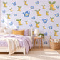 Garden Wall Stickers, Watering Can and Wellies Nursery Decor, Daisy Watering Can Wall Decals, Blue Yellow Kids Room Peel and Stick Wall Art