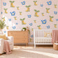 Garden Wall Stickers, Watering Can and Wellies Nursery Decor, Daisy Watering Can Wall Decals, Blue Yellow Kids Room Peel and Stick Wall Art