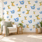 Garden Wall Stickers, Watering Can and Wellies Nursery Decor, Daisy Watering Can Wall Decals, Blue Yellow Kids Room Peel and Stick Wall Art