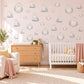 Owl Wall Stickers, Snowy Owl Nursery Decor, Cute Sleepy Owls Wall Decals, Grey White Neutral Woodland Kids Room Peel and Stick Wall Art