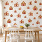Gingerbread House Wall Stickers, Christmas Nursery Decor, Gingerbread Cottage Wall Decals, Red Brown Festive Kids Peel and Stick Wall Art