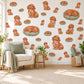 Dachshund Wall Stickers, Sausage Dog Nursery Decor, Puppy and Daisy Wall Decals, Caramel Sage Pink Kids Room Peel and Stick Wall Art