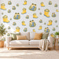Frog Wall Stickers, Frog and Wellies Nursery Decor, Cute Rainy Day Frog Wall Decals, Green Yellow Blue Kids Room Peel and Stick Wall Art