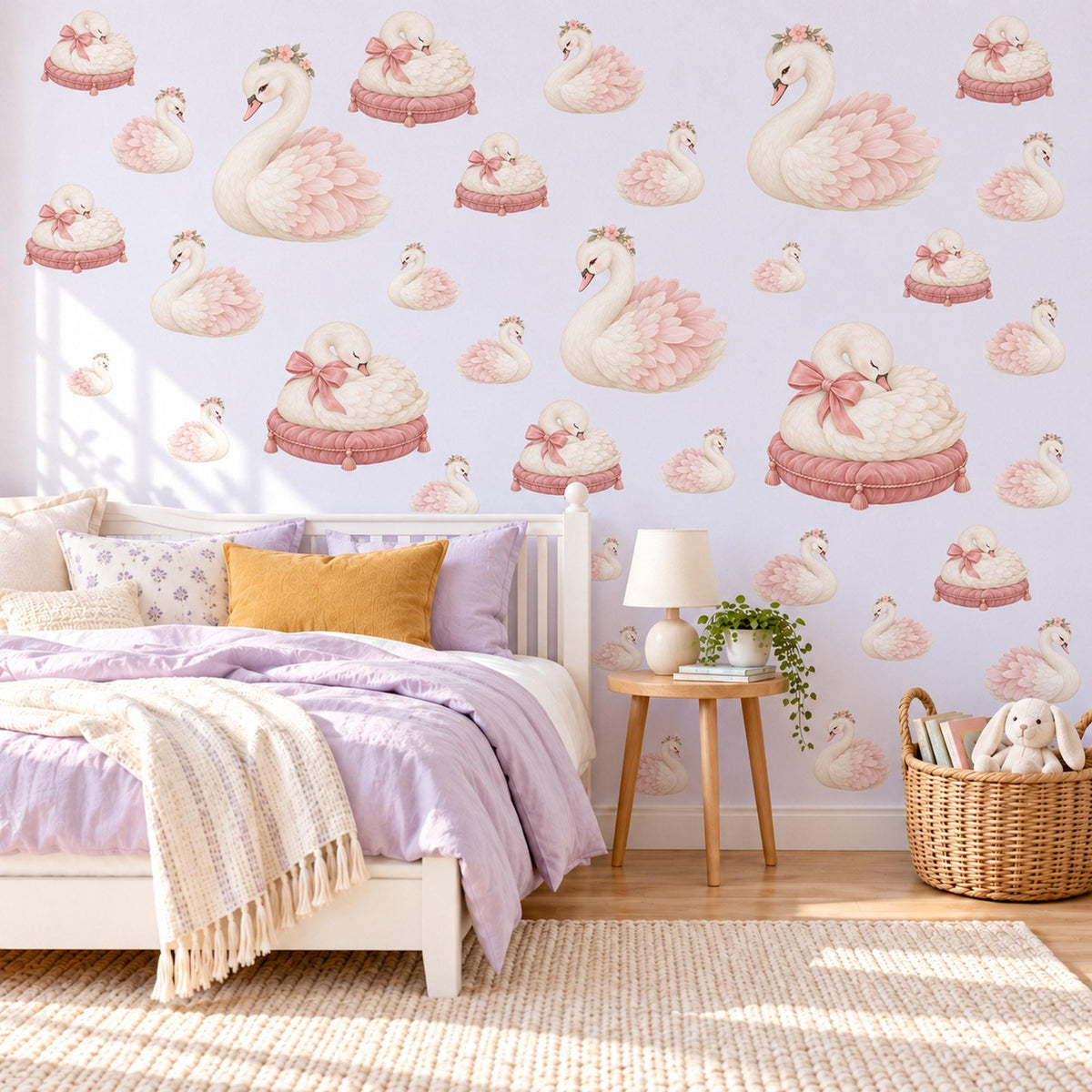 Swan Wall Stickers, Ballet Swan Nursery Decor, Swan Princess Wall Decals, Blush Pink Cream Girls Room Peel and Stick Wall Art