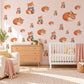 Fox Wall Stickers, Cosy Fox Woodland Nursery Decor, Sleepy Foxes in Scarves Wall Decals, Orange Blue Kids Room Peel and Stick Wall Art