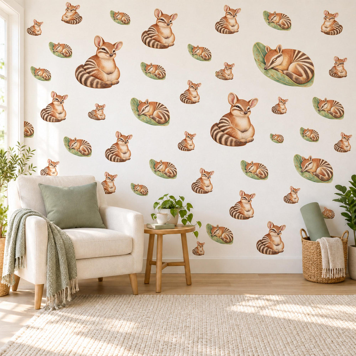 Numbat Wall Stickers, Australian Animal Nursery Decor, Cute Striped Numbat Wall Decals, Rust Green Neutral Kids Room Peel and Stick Art