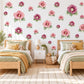 Hollyhock Wall Stickers, Pink Flower Nursery Decor, Cottage Garden Hollyhock Wall Decals, Rose Plum Floral Girls Room Peel and Stick Art