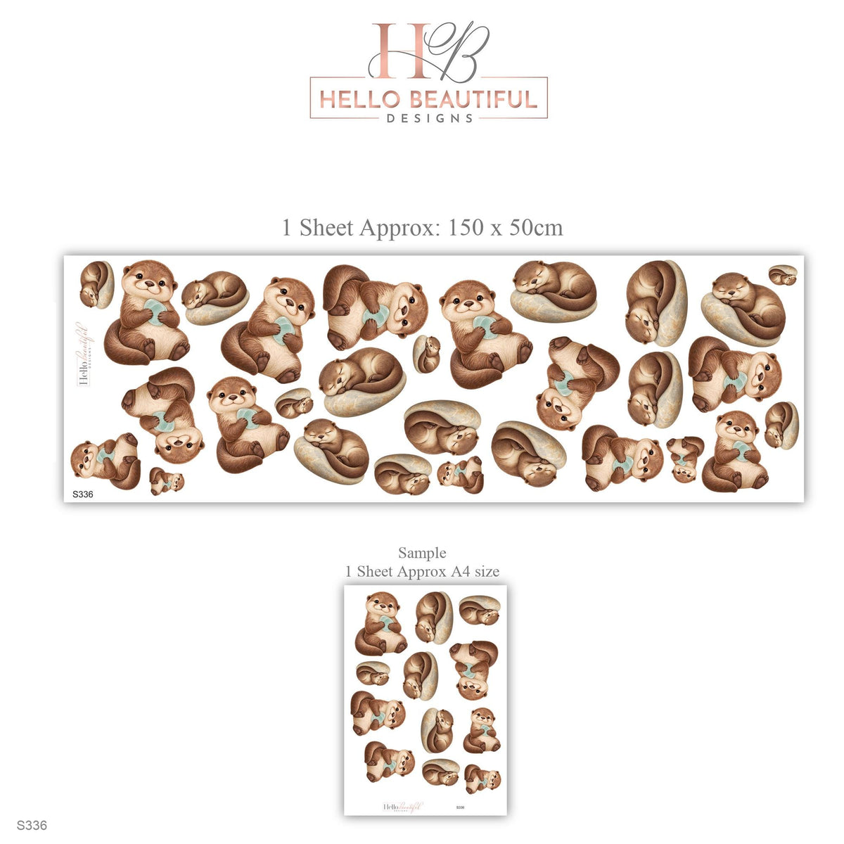 Otter Wall Stickers, Baby Otter Nursery Decor, Sleepy Otters and Pebbles Wall Decals, Brown Neutral River Animal Kids Peel and Stick Art