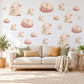 Lamb Wall Stickers, Baby Sheep Nursery Decor, Sleepy Lambs and Patchwork Wall Decals, Cream Dusty Pink Sage Kids Room Peel and Stick Art