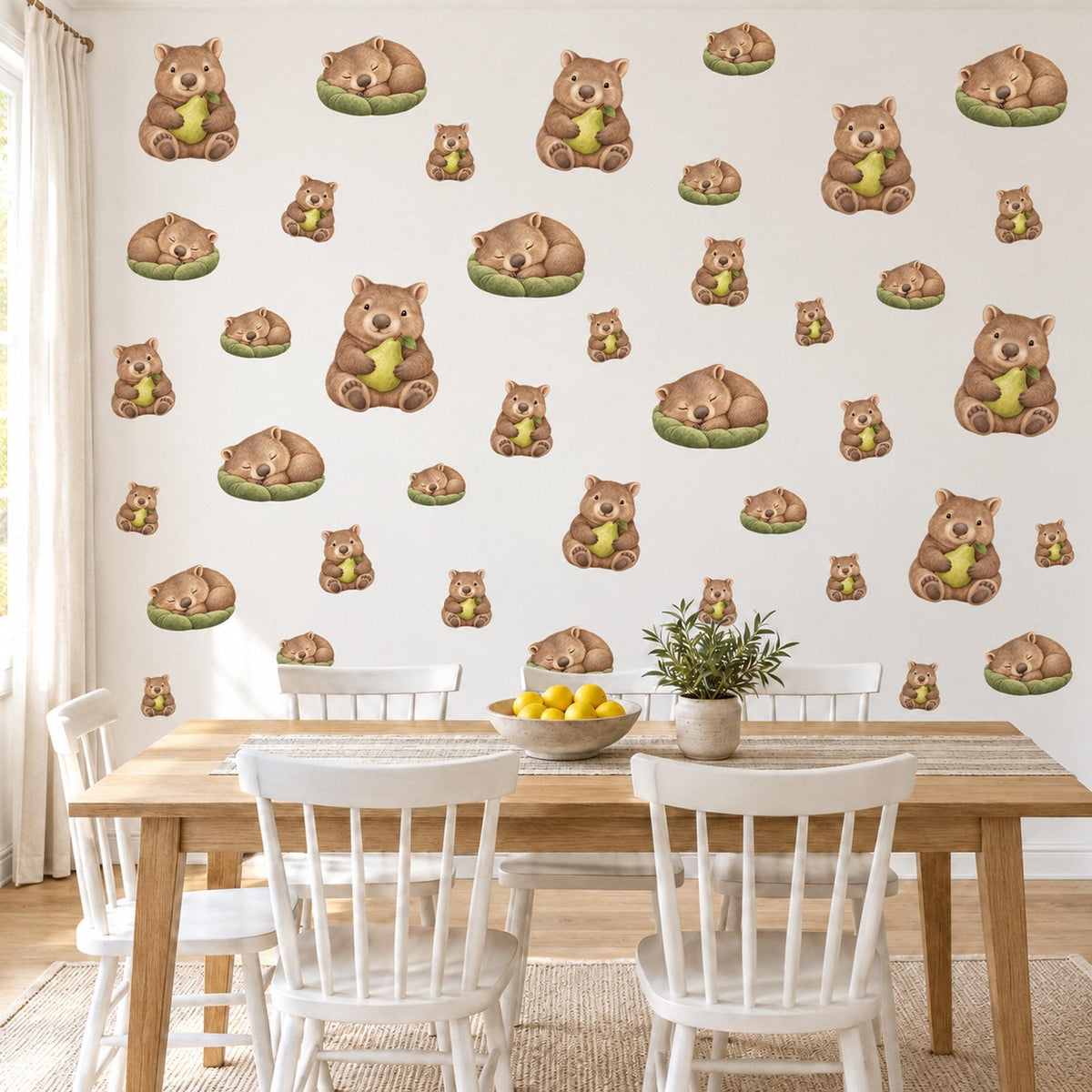 Wombat Wall Stickers, Baby Wombat Nursery Decor, Australian Animal Wall Decals, Pear Green Cocoa Kids Room Peel and Stick Wall Art