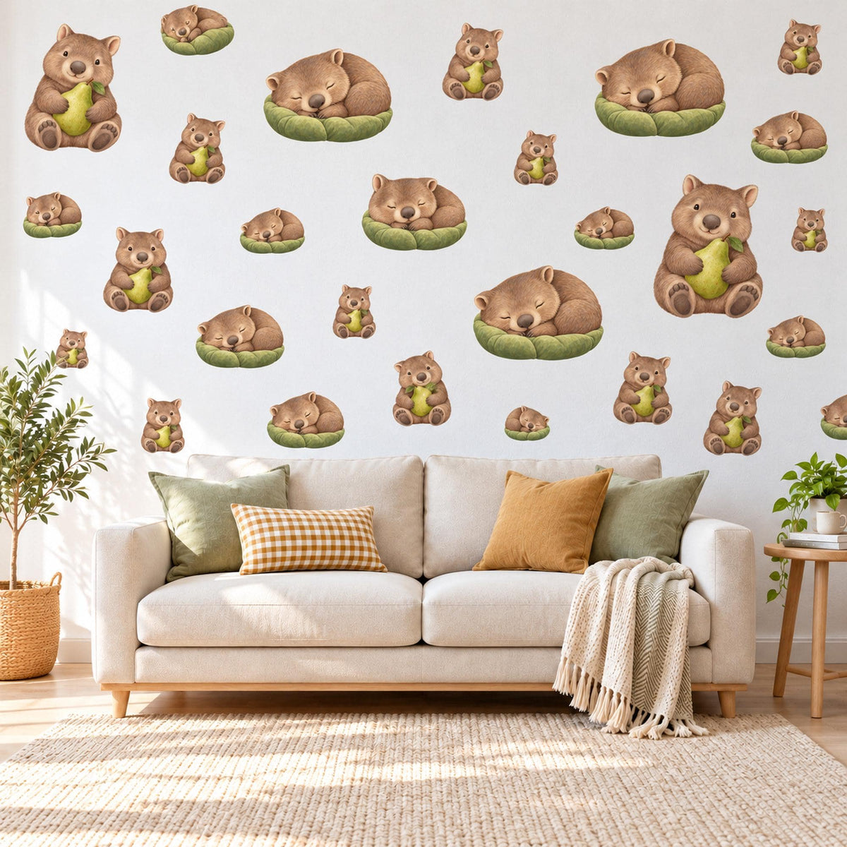 Wombat Wall Stickers, Baby Wombat Nursery Decor, Australian Animal Wall Decals, Pear Green Cocoa Kids Room Peel and Stick Wall Art