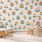 Boho Floral Wall Stickers, Daisy Nursery Decor, Wildflower Wall Decals, Girls Kids Room Sage Green Terracotta Peel and Stick Art