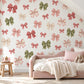 Bow Wall Stickers, Coquette Nursery Decor, Ribbon Bow Wall Decals, Girls Kids Room Pink Sage Green Gingham Peel and Stick Art
