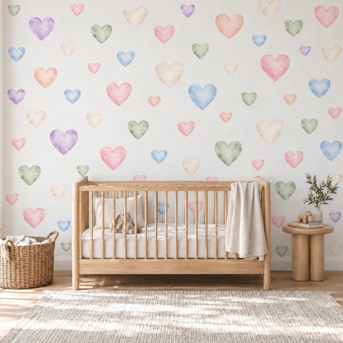 Heart Wall Stickers, Pastel Rainbow Nursery Decor, Watercolour Heart Wall Decals, Kids Room Gender Neutral Peel and Stick Art