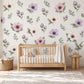 Floral Wall Stickers, Watercolour Anemone Nursery Decor, Purple Flower Eucalyptus Wall Decals, Girls Bedroom Peel and Stick Art