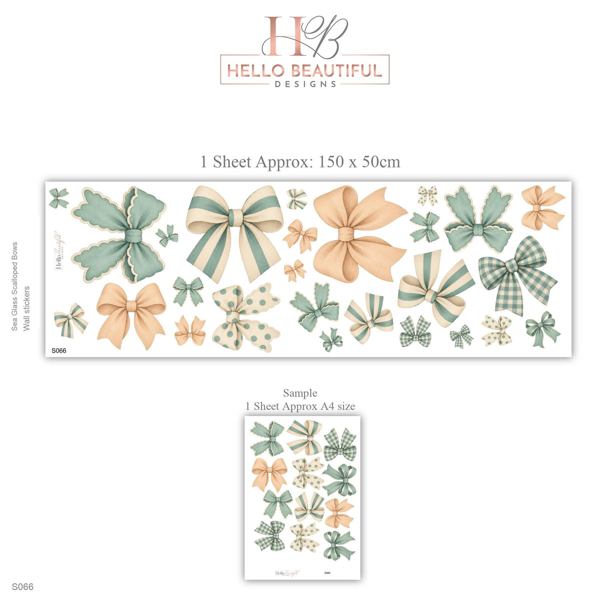 Sage Green Bow Wall Stickers, Gingham Coquette Nursery Decor, Scalloped Ribbon Bow Wall Decals, Neutral Kids Room Peel and Stick Art