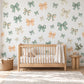 Sage Green Bow Wall Stickers, Gingham Coquette Nursery Decor, Scalloped Ribbon Bow Wall Decals, Neutral Kids Room Peel and Stick Art