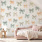 Sage Green Bow Wall Stickers, Gingham Coquette Nursery Decor, Scalloped Ribbon Bow Wall Decals, Neutral Kids Room Peel and Stick Art