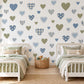 Blue Heart Wall Stickers, Gingham Boys Nursery Decor, Patterned Heart Wall Decals, Kids Room Navy Green Country Peel and Stick Art