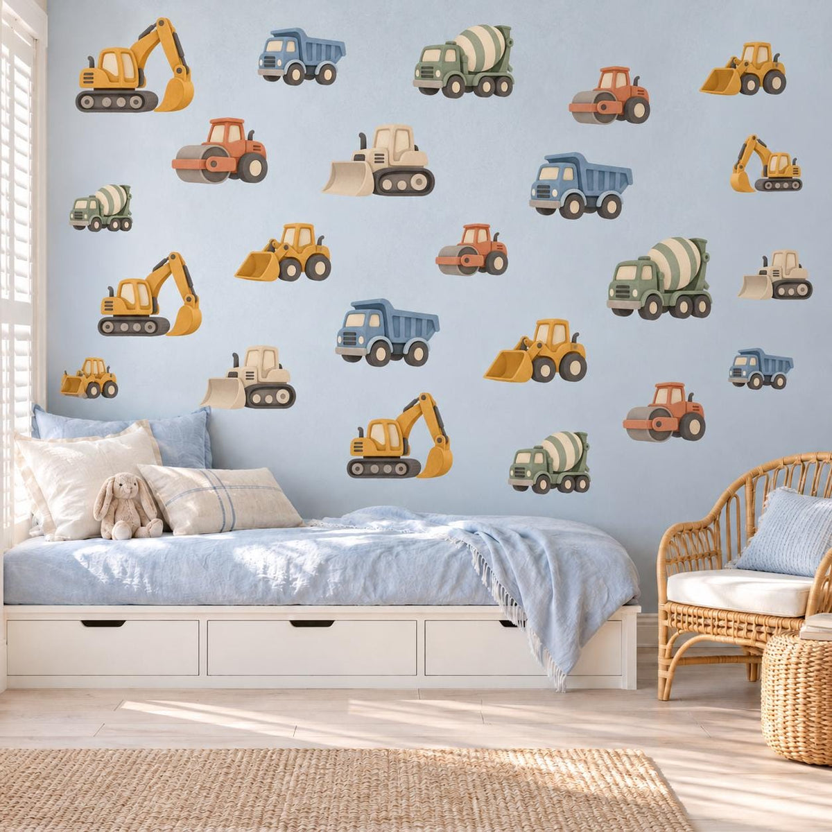Construction Wall Stickers, Digger Truck Boys Nursery Decor, Excavator Tractor Wall Decals, Kids Room Peel and Stick Wall Art
