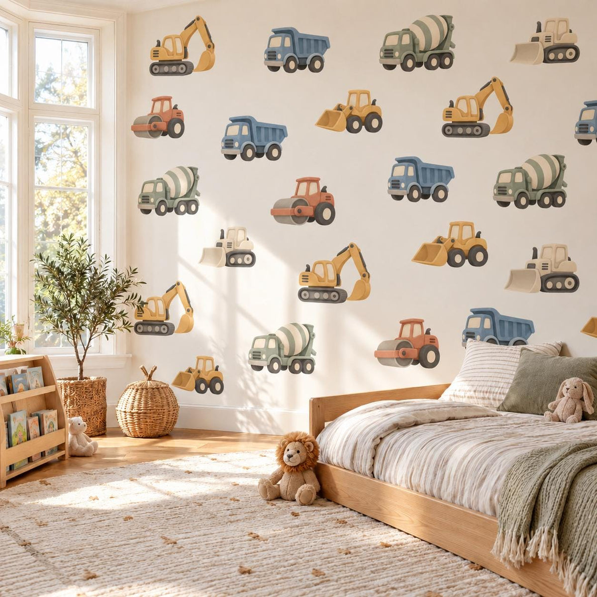 Construction Wall Stickers, Digger Truck Boys Nursery Decor, Excavator Tractor Wall Decals, Kids Room Peel and Stick Wall Art