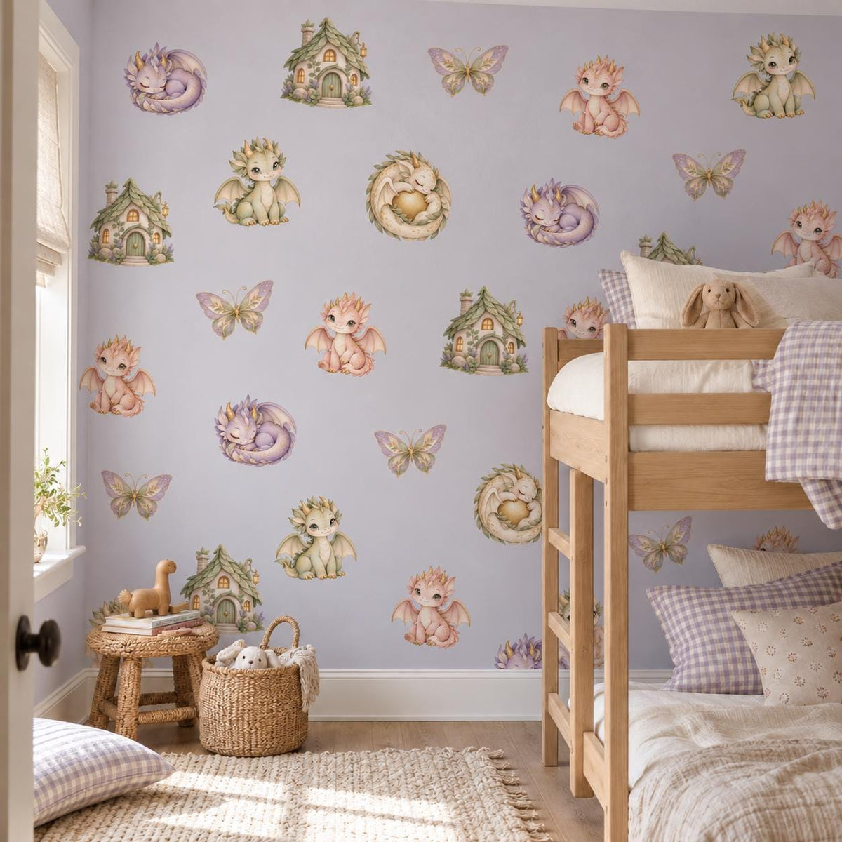 Dragon Wall Stickers, Baby Dragon Nursery Decor, Magical Fantasy Butterfly Wall Decals, Kids Room Gender Neutral Peel and Stick Art