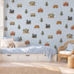 Train Wall Stickers, Woodland Railway Nursery Decor, Steam Train Pine Tree Wall Decals, Boys Kids Room Peel and Stick Wall Art