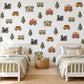 Train Wall Stickers, Woodland Railway Nursery Decor, Steam Train Pine Tree Wall Decals, Boys Kids Room Peel and Stick Wall Art