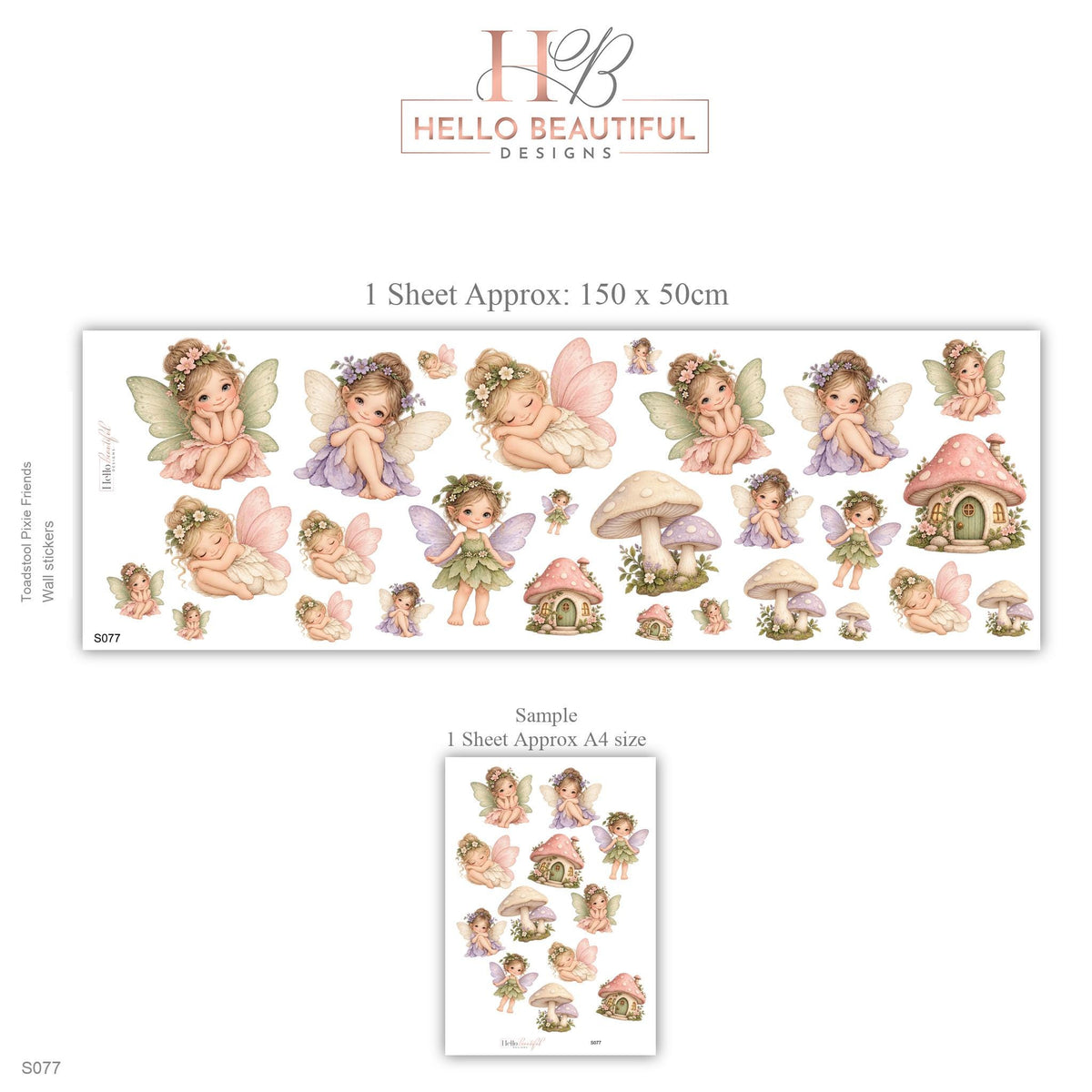 Fairy Wall Stickers, Pixie Toadstool Nursery Decor, Flower Fairy Mushroom House Wall Decals, Girls Kids Room Peel and Stick Art