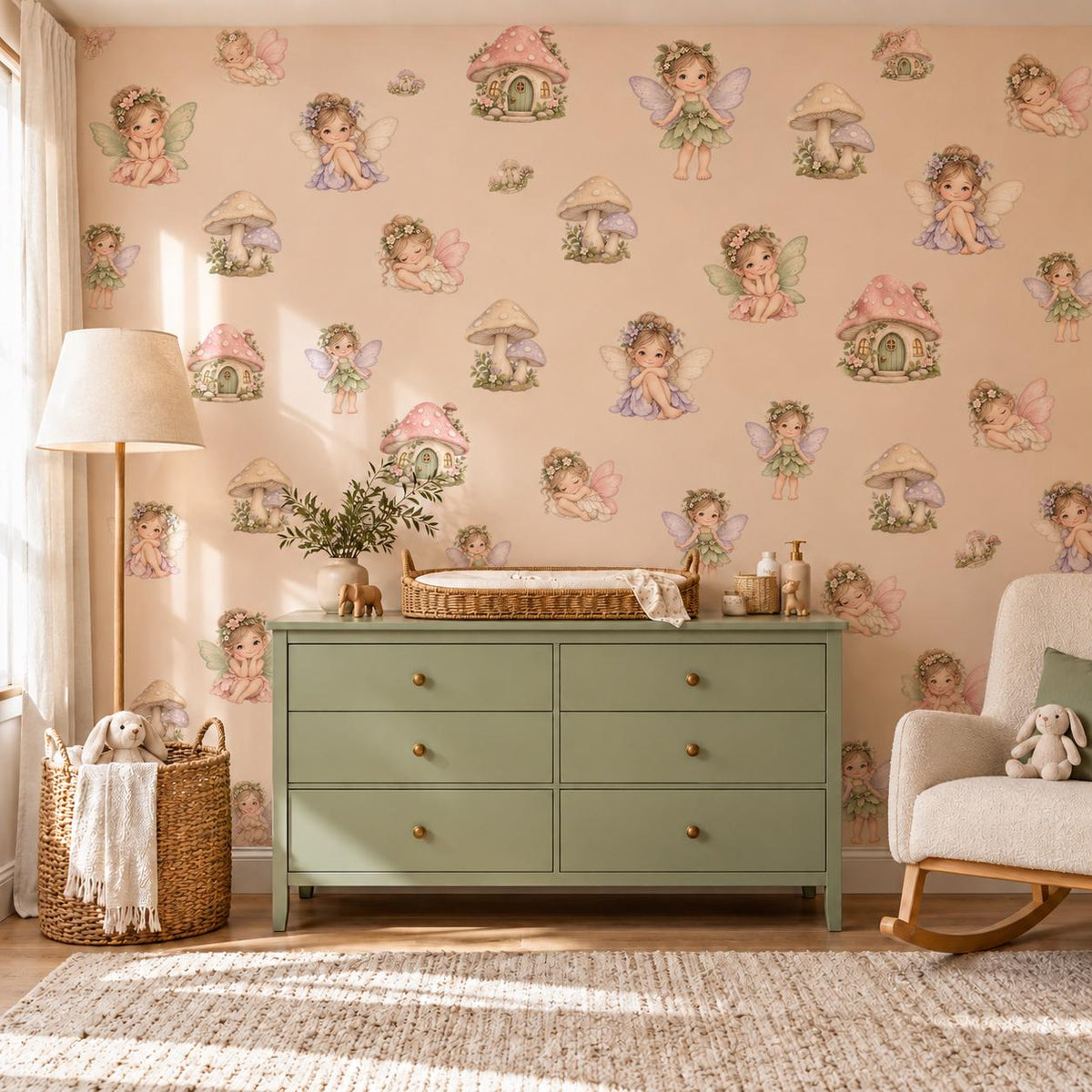 Fairy Wall Stickers, Pixie Toadstool Nursery Decor, Flower Fairy Mushroom House Wall Decals, Girls Kids Room Peel and Stick Art