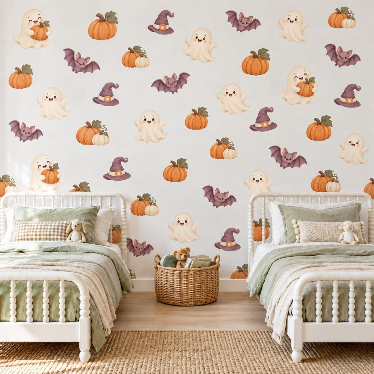 Halloween Wall Stickers, Cute Ghost Pumpkin Nursery Decor, Bat Witch Hat Wall Decals, Kids Room Peel and Stick Wall Art