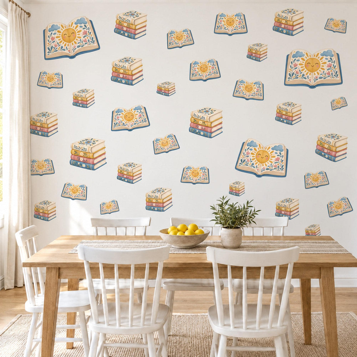 Book Wall Stickers, Storybook Nursery Decor, Book Stack Wall Decals, Reading Nook Kids Room Mustard Blue Peel and Stick Wall Art