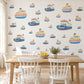 Ferry Wall Stickers, Toy Boat Nursery Decor, Nautical Ship Wall Decals, Navy Blue Red Kids Room Transport Peel and Stick Wall Art