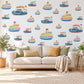 Ferry Wall Stickers, Toy Boat Nursery Decor, Nautical Ship Wall Decals, Navy Blue Red Kids Room Transport Peel and Stick Wall Art