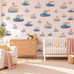 Ferry Wall Stickers, Toy Boat Nursery Decor, Nautical Ship Wall Decals, Navy Blue Red Kids Room Transport Peel and Stick Wall Art