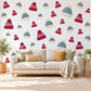 Winter Hat Wall Stickers, Bobble Hat Nursery Decor, Fair Isle Knit Wall Decals, Red Blue Cream Kids Room Peel and Stick Wall Art
