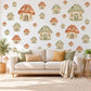 Mushroom Wall Stickers, Mushroom House Nursery Decor, Woodland Toadstool Wall Decals, Orange Sage Kids Room Peel and Stick Wall Art