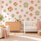 Mushroom Wall Stickers, Mushroom House Nursery Decor, Woodland Toadstool Wall Decals, Orange Sage Kids Room Peel and Stick Wall Art